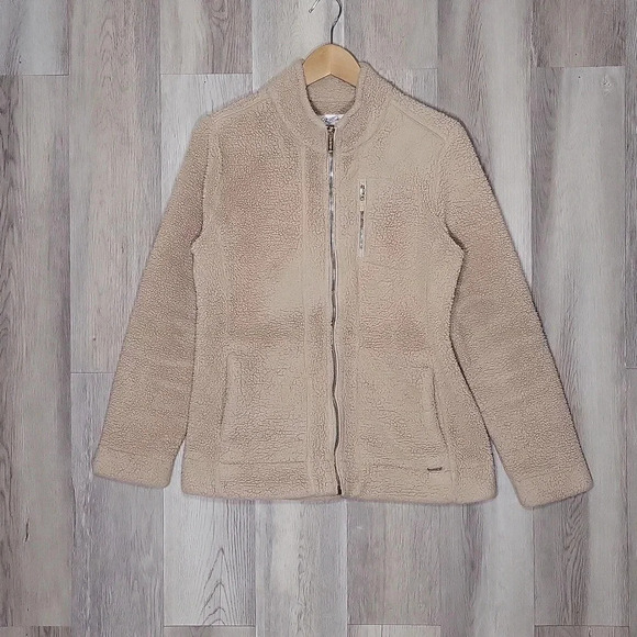 Calvin Klein Teddy Bear Full Zip Long Sleeve Sherpa Jacket Beige Womens Size Med - Picture 1 of 10